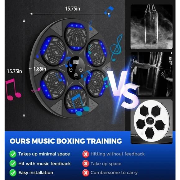 Boxing Machine, Wall Mount Boxing Trainer for Kids, Adults, Bluetooth w/ Gloves - Picture 3 of 6